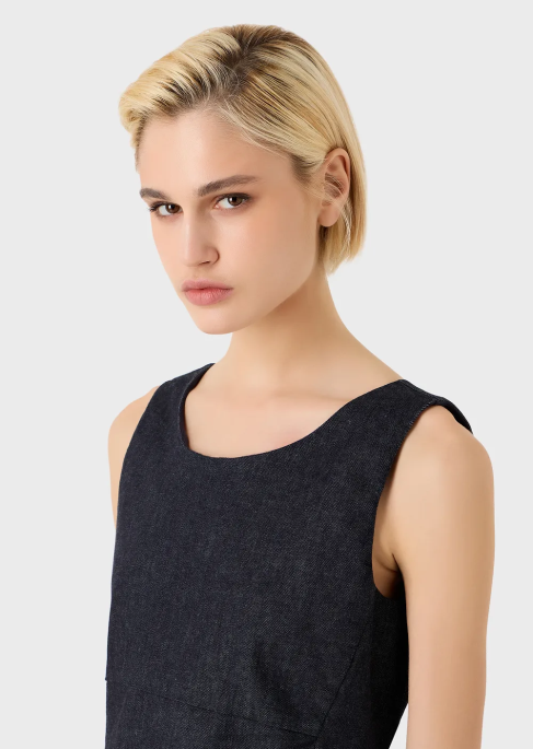 kadınlar Armani merserize denim kloş elbise kot T8HD86