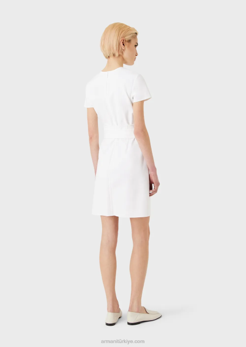 kadınlar Armani streç couture pamuklu iki parça efektli elbise beyaz T8HD66