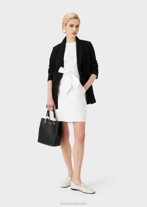 kadınlar Armani streç couture pamuklu iki parça efektli elbise beyaz T8HD66