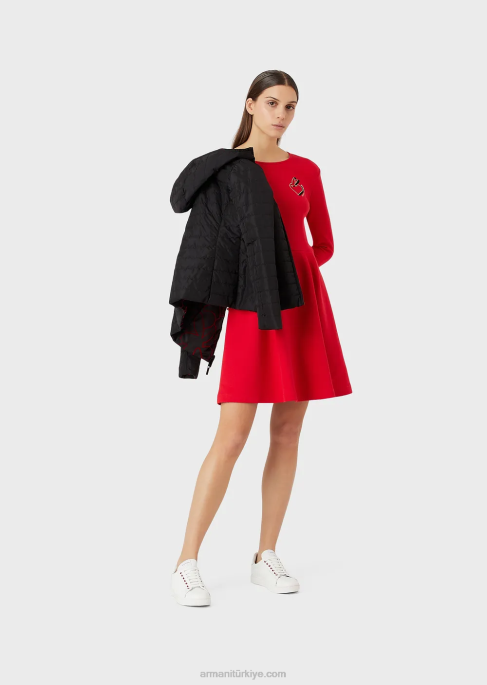 kadınlar Armani tavşan işlemeli sweatshirt elbise kırmızı T8HD101