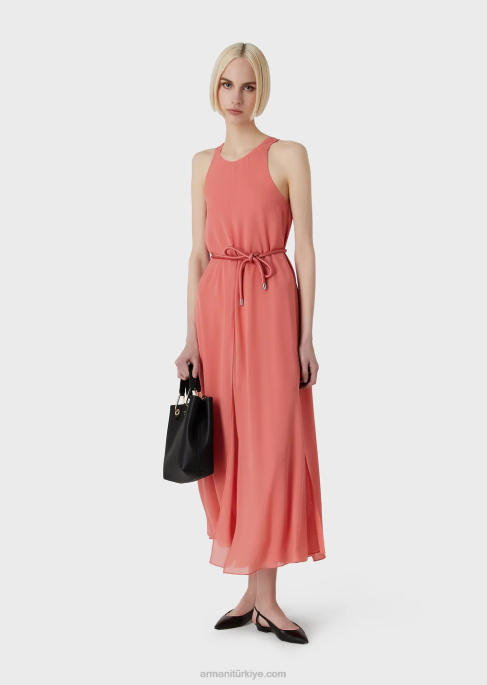 kadınlar Armani yan yırtmaçlı kolsuz krepon uzun elbise pembe T8HD71