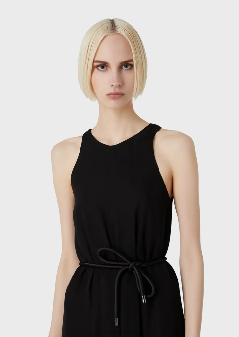 kadınlar Armani yan yırtmaçlı kolsuz krepon uzun elbise siyah T8HD73