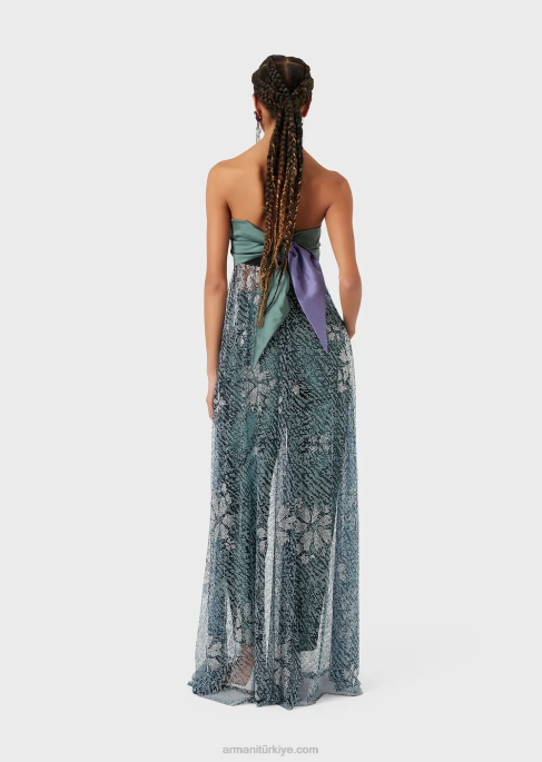 kadınlar Armani yapay elmas kaplı tülden korsajlı ve etekli uzun elbiseT8HD129