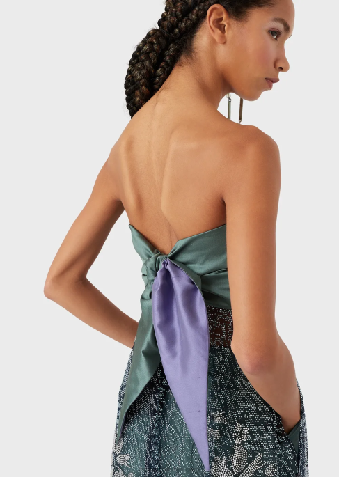 kadınlar Armani yapay elmas kaplı tülden korsajlı ve etekli uzun elbiseT8HD129