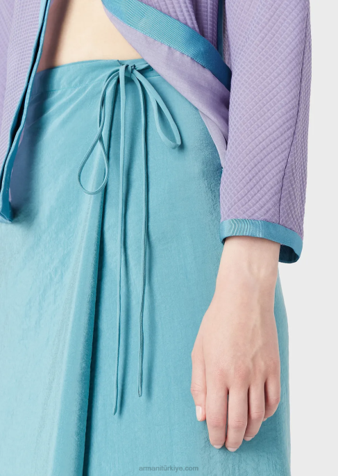 kadınlar Armani baskılı şifon detaylı, yıkanmış teknik ipekten uzun sarong tarzı etekT8HD342