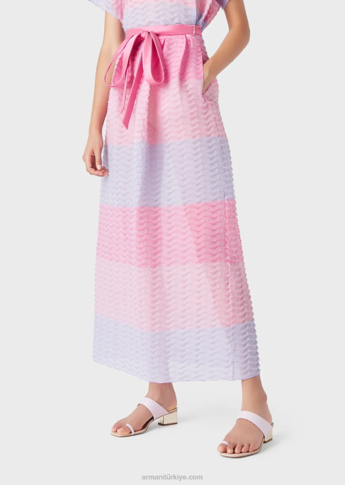 kadınlar Armani dalgalı pelerin motifli bayadere organze uzun etekT8HD341