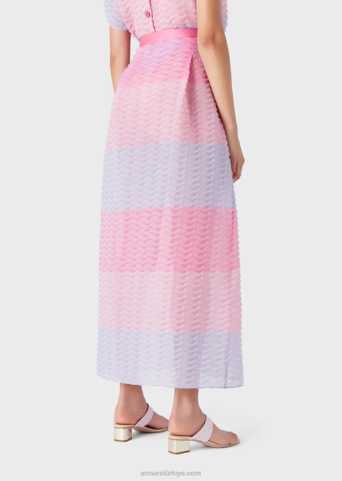 kadınlar Armani dalgalı pelerin motifli bayadere organze uzun etekT8HD341