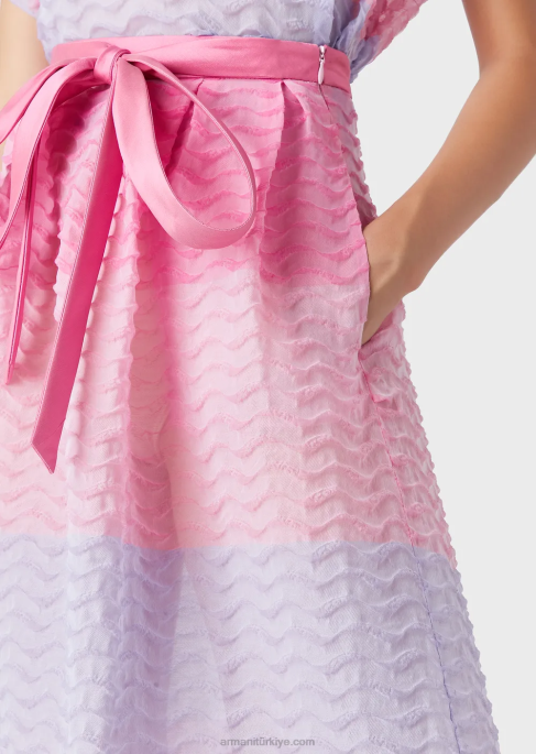 kadınlar Armani dalgalı pelerin motifli bayadere organze uzun etekT8HD341