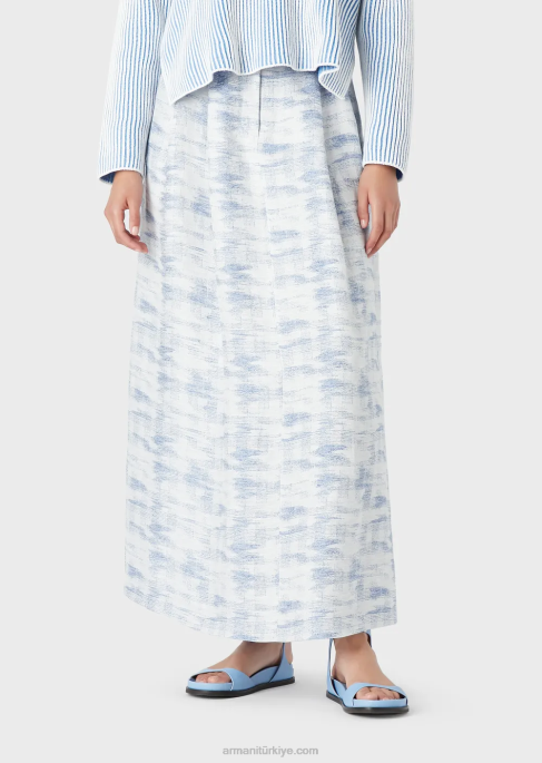 kadınlar Armani degrade jakarlı keten karışımlı uzun etek model T8HD330