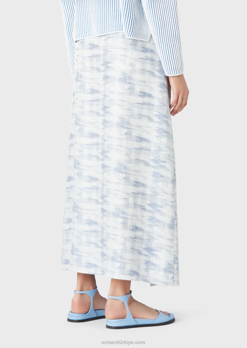 kadınlar Armani degrade jakarlı keten karışımlı uzun etek model T8HD330