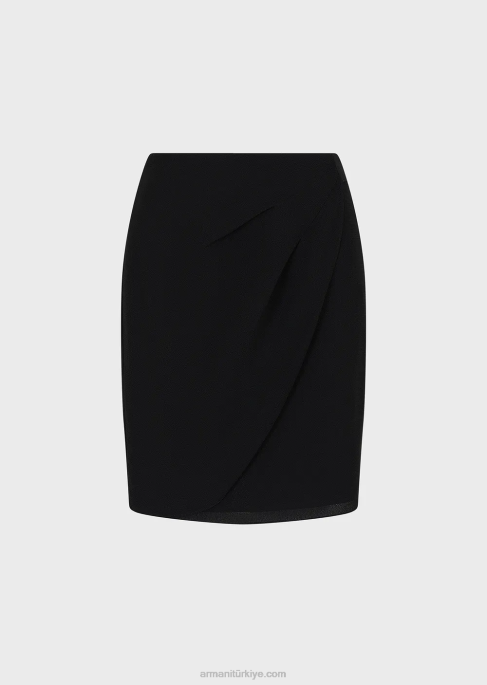 kadınlar Armani granit kumaştan lale etek ucu drapeli mini etek siyah T8HD327