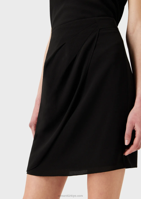 kadınlar Armani granit kumaştan lale etek ucu drapeli mini etek siyah T8HD327