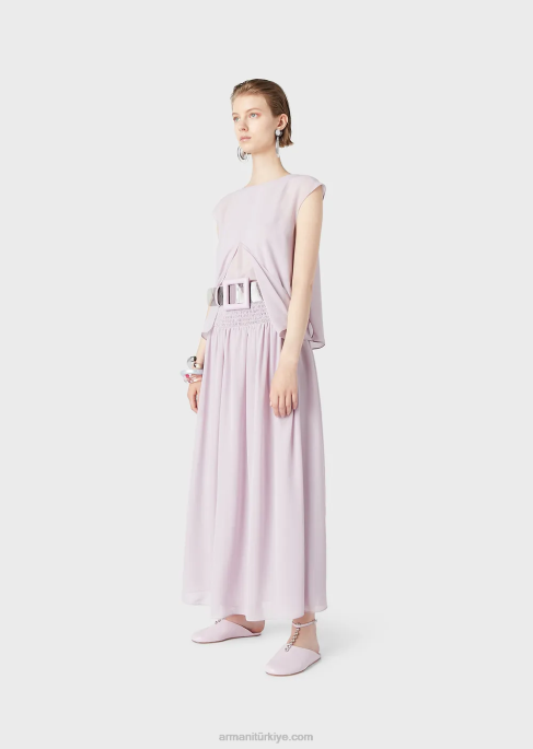 kadınlar Armani kabartmalı streç peplum ile krepon uzun etekT8HD328