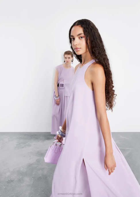 kadınlar Armani kabartmalı streç peplum ile krepon uzun etekT8HD328