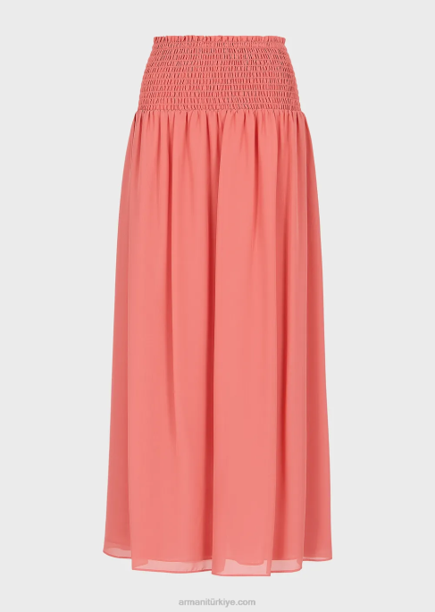kadınlar Armani kabartmalı streç peplum ile krepon uzun etek pembe T8HD329