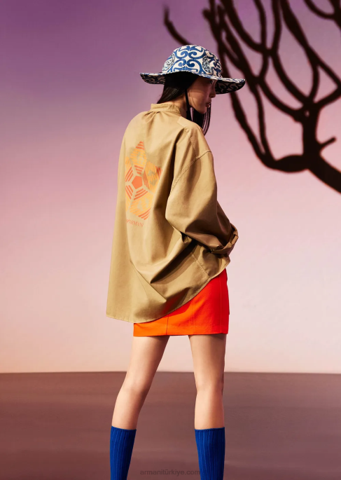 kadınlar Armani sürdürülebilir koleksiyon organik boğa eteği turuncu T8HD337