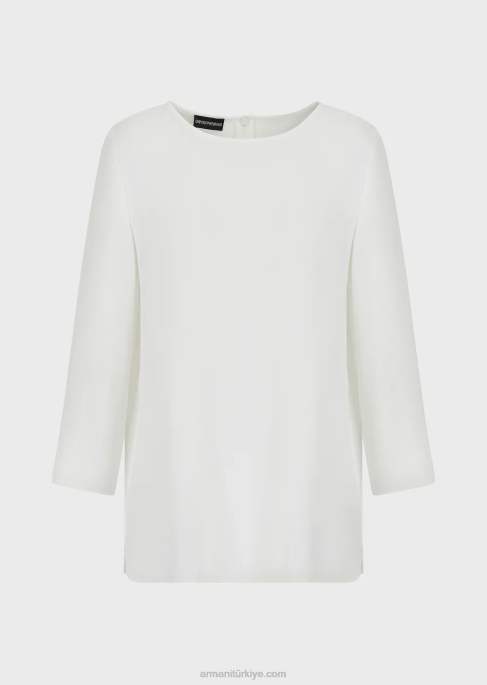 kadınlar Armani 3/4 kollu envers-saten bluz beyaz T8HD389
