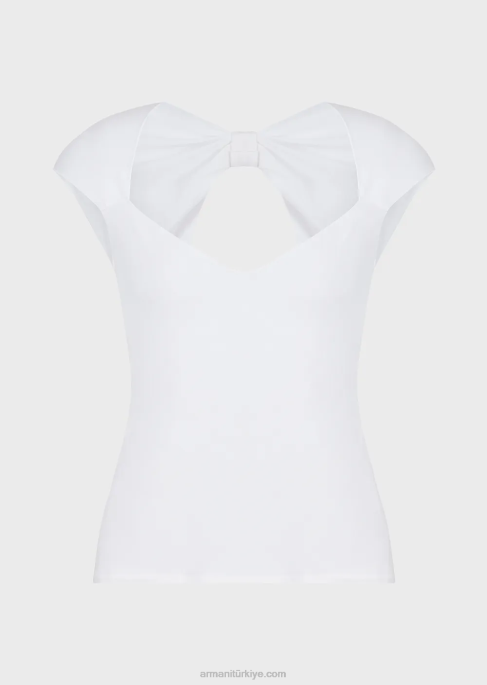 kadınlar Armani Büyük beden fiyonklu viskoz jarse top beyaz T8HD355