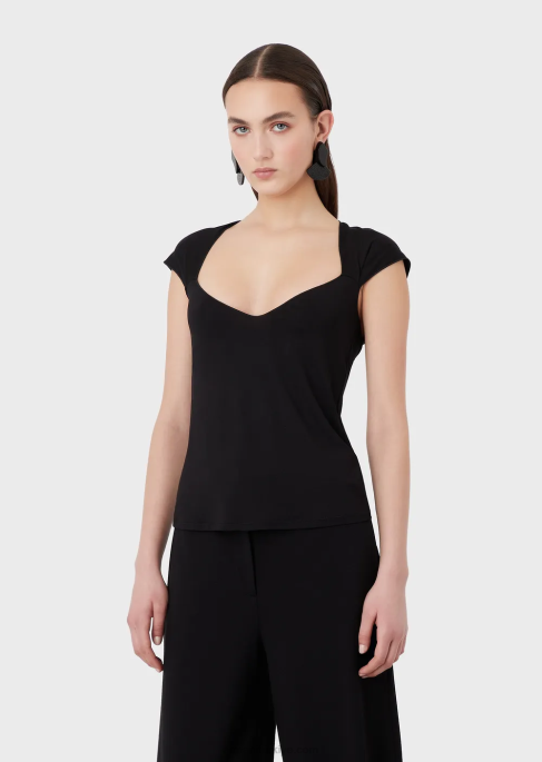 kadınlar Armani Büyük beden fiyonklu viskoz jarse top beyaz T8HD355