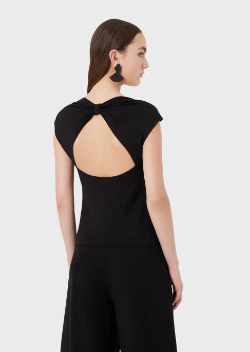 kadınlar Armani Büyük beden fiyonklu viskoz jarse top beyaz T8HD355