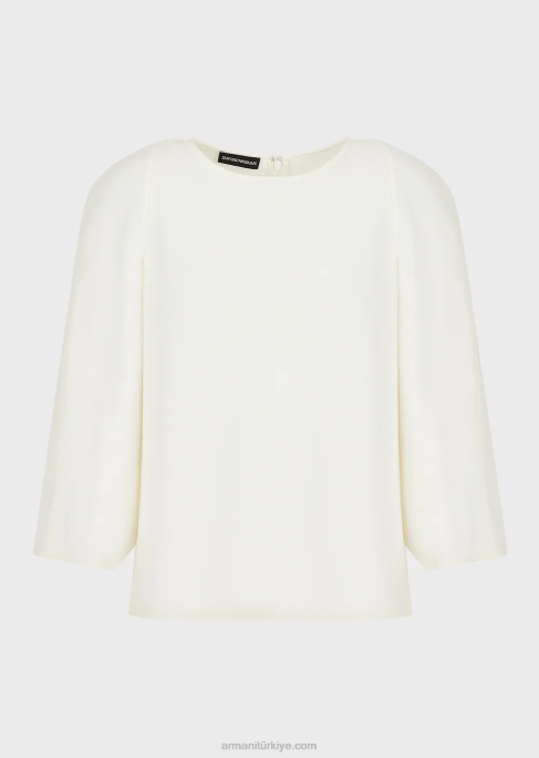kadınlar Armani Teknik Cady'de pelerin kollu bluz süt beyazı T8HD383