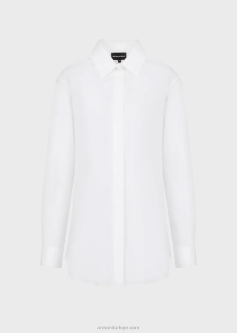 kadınlar Armani açık büyük beden poplin gömlek beyaz T8HD367