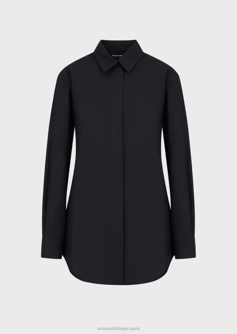 kadınlar Armani açık büyük beden poplin gömlek lacivert T8HD366