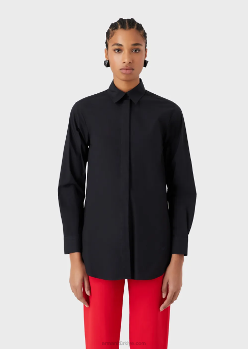 kadınlar Armani açık büyük beden poplin gömlek lacivert T8HD366