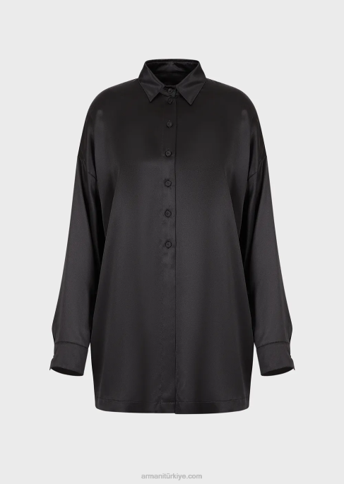 kadınlar Armani açıklığı olan ipek saten büyük beden gömlekT8HD369