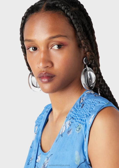 kadınlar Armani çapraz v yakalı stilize çiçek desenli ipek krepon topT8HD357