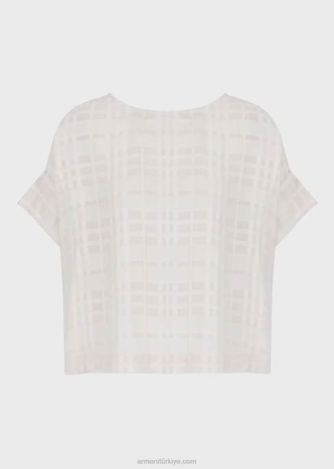 kadınlar Armani arkadan düğmeli kareli viskon top Grigio acqua T8HD350