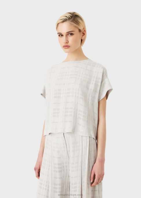 kadınlar Armani arkadan düğmeli kareli viskon top Grigio acqua T8HD350