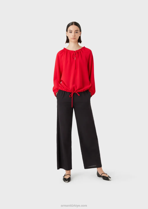kadınlar Armani büzgü ipli viskon krep bluzT8HD364