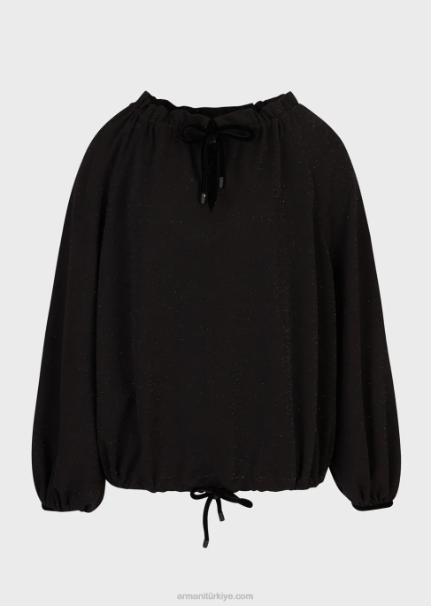 kadınlar Armani büzme ipli simli kazak siyah T8HD362