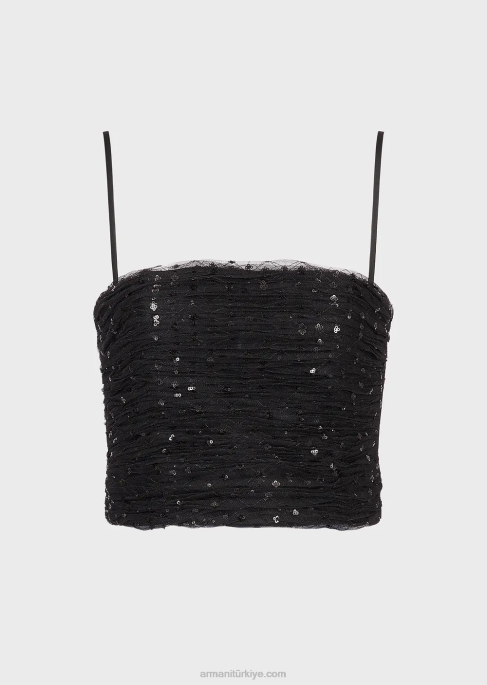 kadınlar Armani boydan boya geometrik payet işlemeli tül top siyah T8HD376