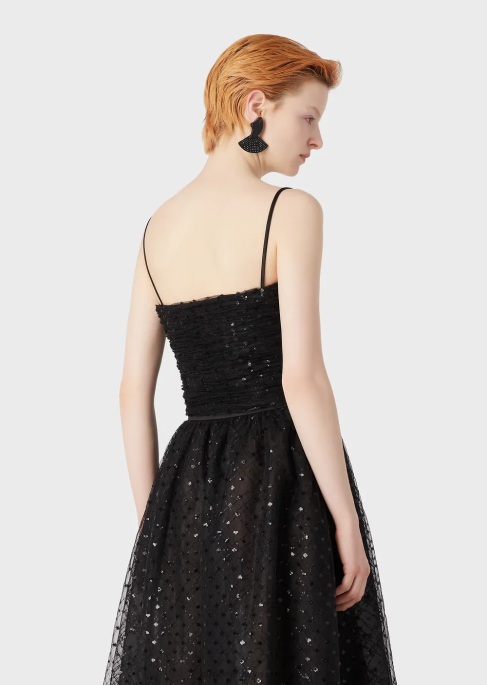 kadınlar Armani boydan boya geometrik payet işlemeli tül top siyah T8HD376