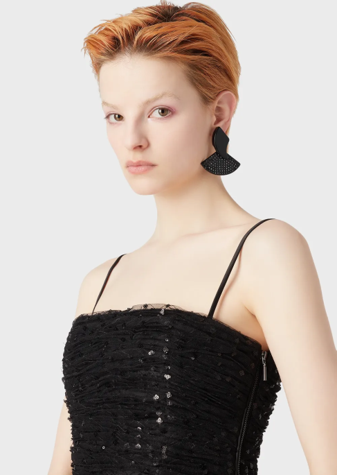 kadınlar Armani boydan boya geometrik payet işlemeli tül top siyah T8HD376