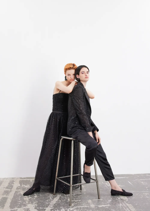 kadınlar Armani boydan boya geometrik payet işlemeli tül top siyah T8HD376