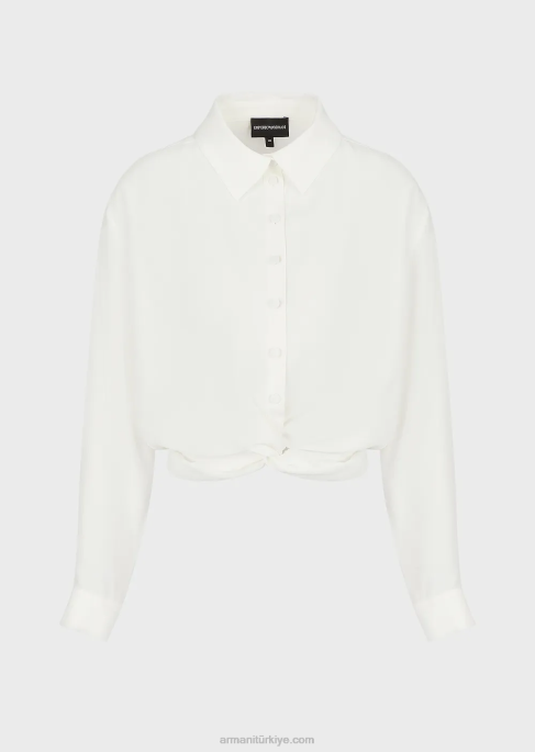 kadınlar Armani burma düğümlü viskon krep gömlek beyaz T8HD359