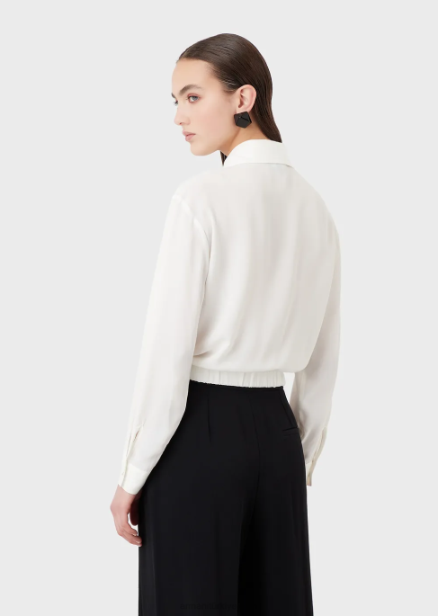 kadınlar Armani burma düğümlü viskon krep gömlek beyaz T8HD359