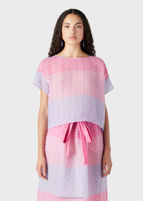 kadınlar Armani dalgalı pelerin motifli bayadere organze top çok renkli T8HD382