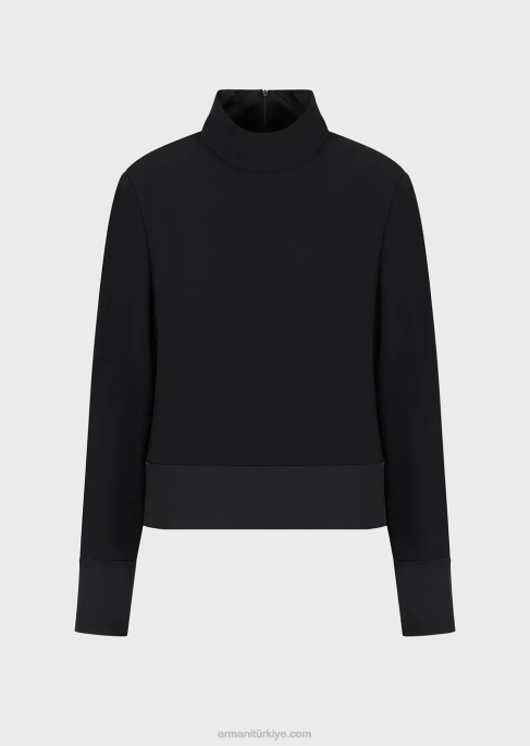 kadınlar Armani envers satenden dik yaka bluz siyah T8HD365