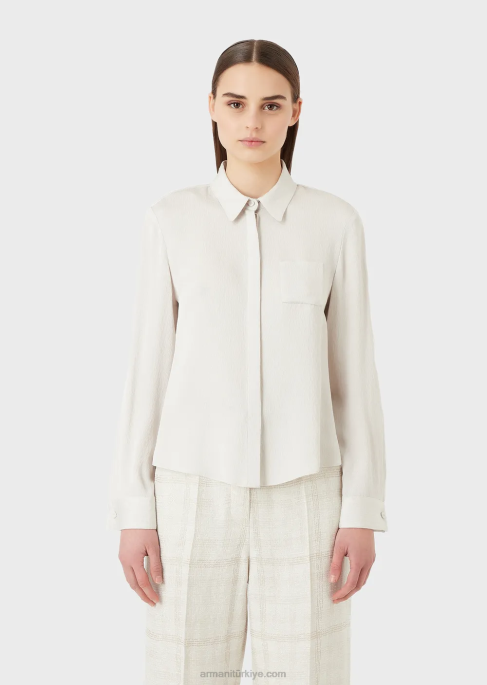 kadınlar Armani froisse jakarlı cupro karışımlı gömlek açık gri T8HD373