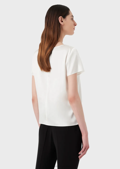 kadınlar Armani ipek saten bluz beyaz T8HD378