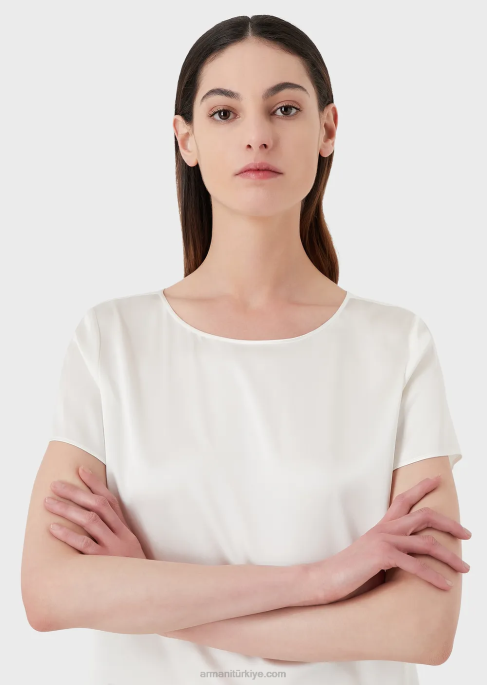 kadınlar Armani ipek saten bluz beyaz T8HD378