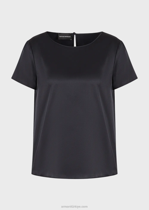 kadınlar Armani ipek saten bluz lacivert T8HD377