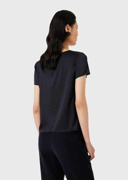 kadınlar Armani ipek saten bluz lacivert T8HD377