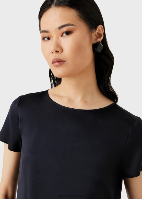 kadınlar Armani ipek saten bluz lacivert T8HD377