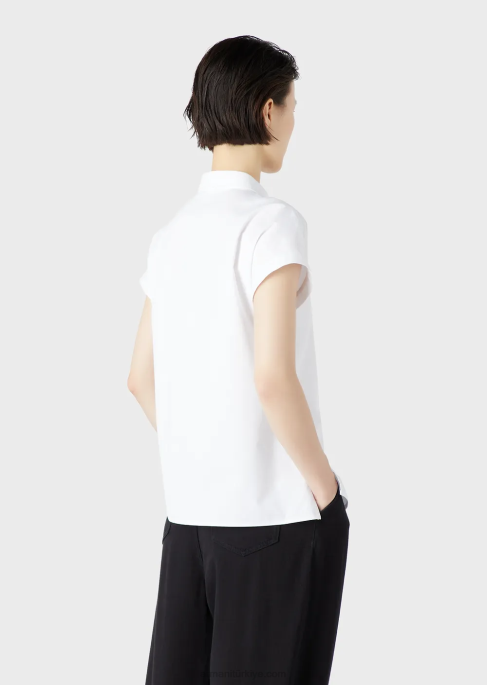 kadınlar Armani kısa kollu zımparalanmış pamuklu gömlek beyaz T8HD372