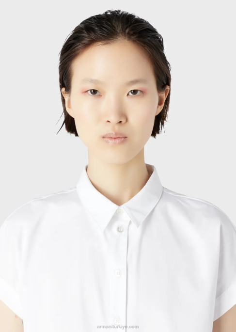 kadınlar Armani kısa kollu zımparalanmış pamuklu gömlek beyaz T8HD372